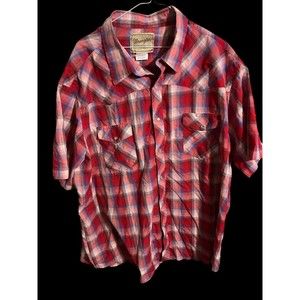 Wrangler Shirt Mens 3XL Pearl Snap Adult Western Short Sleeve Red Plaid XXXL